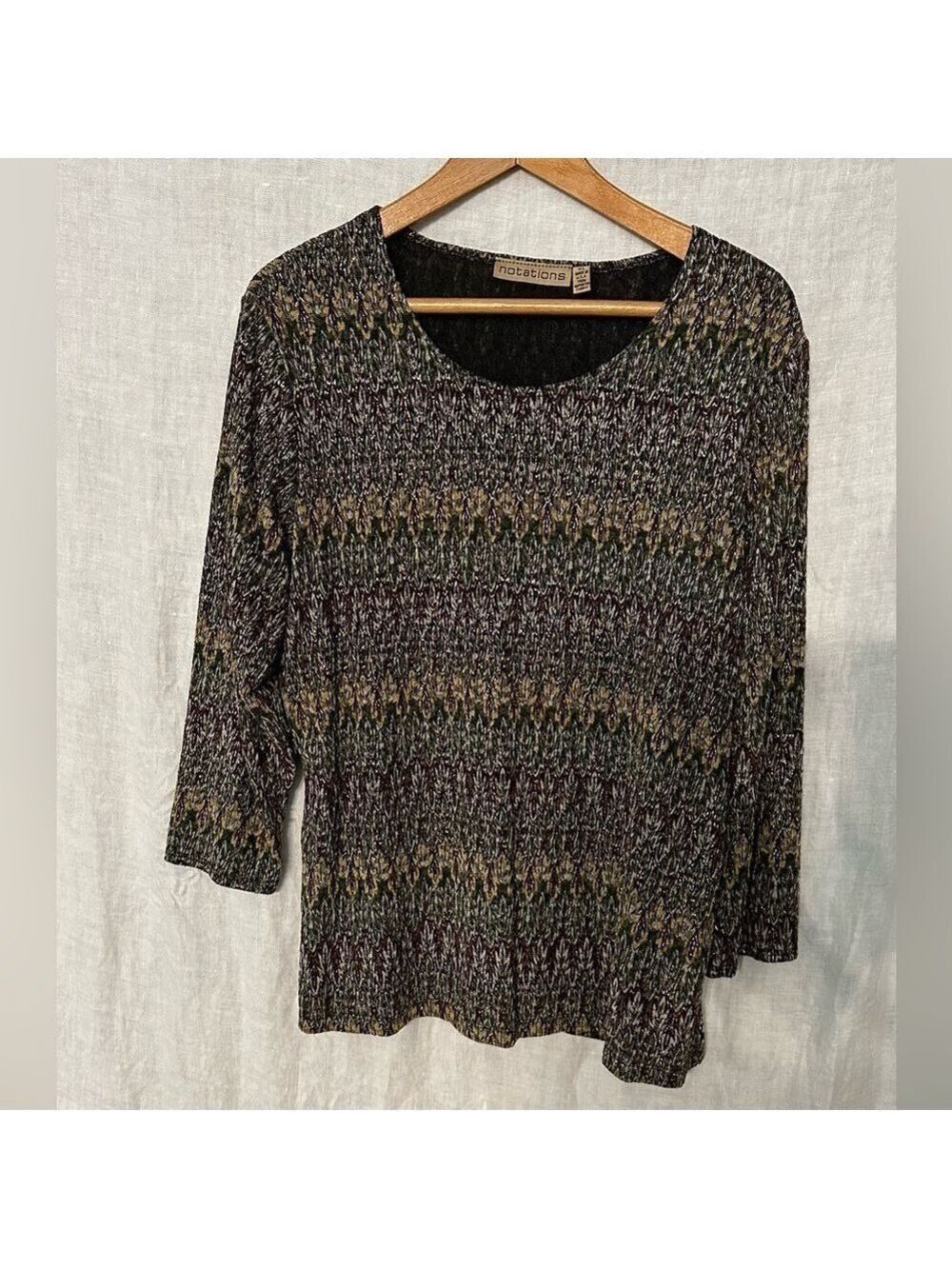 Notations 3/4 Sleeve rounded scoop neck Tunic USA made Color: Ethnic New Size XL